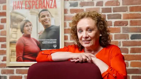 Cáritas León presenta la Memoria de actividad del pasado año, con la presencia del obispo Luis Ángel de las Heras, la directora de la entidad, Aurora Baza, y el delegado, Francisco José Pérez. / CAMPILLO