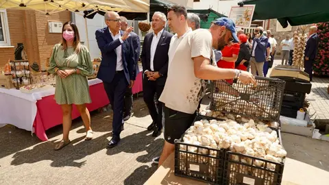 La vicesecretaria general del PSOE de Castilla y León, Nuria Rubio, recorre los puestos de la Feria del Ajo de Santa Marina del Rey, junto al delegado del Gobierno, Nicanor Sen; el presidente de la diputación, Gerardo Álvarez Courel; el delegado territorial de la Junta, Eduardo Diego y el secretario provincial del PSOE, Javiel Alfonso Cendón, entre otras autoridades. Fotos: Campillo
