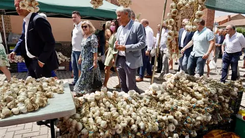 La vicesecretaria general del PSOE de Castilla y León, Nuria Rubio, recorre los puestos de la Feria del Ajo de Santa Marina del Rey, junto al delegado del Gobierno, Nicanor Sen; el presidente de la diputación, Gerardo Álvarez Courel; el delegado territorial de la Junta, Eduardo Diego y el secretario provincial del PSOE, Javiel Alfonso Cendón, entre otras autoridades. Fotos: Campillo