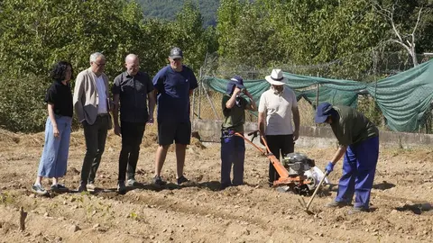 El presidente del Consejo Comarcal del Bierzo, Olegario Ramón, junto a la consejera comarcal de Formación y Empleo, Laura Fernández, el concejal de Acción Rural de Carracedelo, Daniel Morán, y el gerente de Alimentos de Calidad del Bierzo, Pablo Linares, durante la presentación del programa 'Agromentoring'. Foto: César Sánchez.