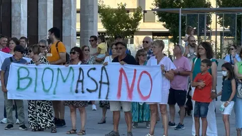 Las protestas contra la planta de biomasa en Puente Castro este miércoles ante la Junta.