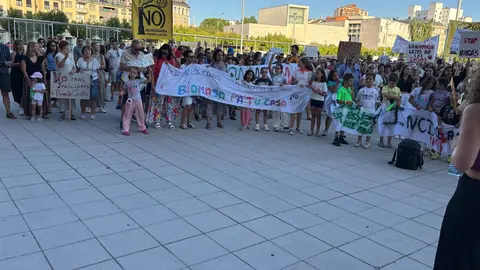 Las protestas contra la planta de biomasa en Puente Castro este miércoles ante la Junta.