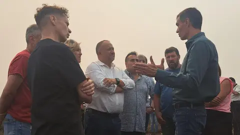 Pedro Sánchez, este domingo visitando los efectos del fuego de Orallo en León. Foto: Diputación de León