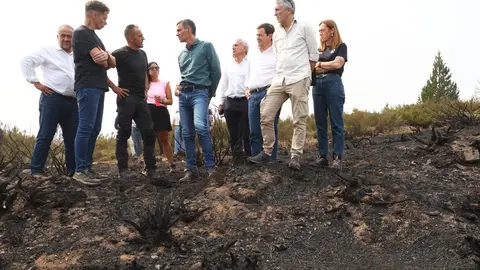 Pedro Sánchez, este domingo visitando los efectos del fuego de Orallo en León. Foto: Pool Moncloa