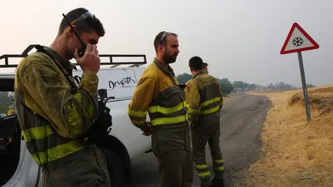 Cuadrillas desplazadas a San Cristóbal de Valdueza (León), para el incendio que afecta a varias pedanías de Ponferrada. Foto: César Hornija.