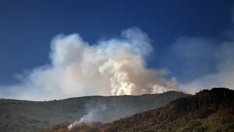 El incendio de Fasgar continúa por zonas forestales. Foto: Peio García.