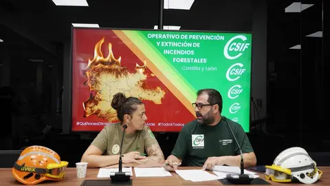 El sindicato Csif Castilla y León valora el operativo contra los incendios forestales en la Comunidad, con la presencia del presidente del sector de Administración General de la Junta del sindicato, Agustín Angulo, y la delegada-portavoz en Medio Ambiente y agente medioambiental, Sara Mateos.