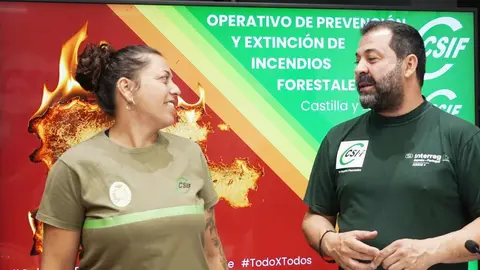 El sindicato Csif Castilla y León valora el operativo contra los incendios forestales en la Comunidad, con la presencia del presidente del sector de Administración General de la Junta del sindicato, Agustín Angulo, y la delegada-portavoz en Medio Ambiente y agente medioambiental, Sara Mateos.