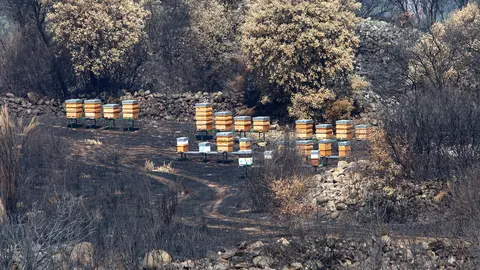 Efectos del incendio iniciado en la localidad de Yeres (León), y que ha afectado al paraje de Las Médulas. Foto: César Hornija.