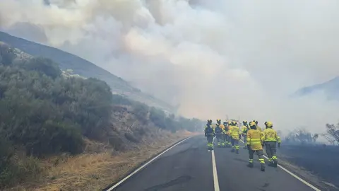 Bomberos forestales de la Generalitat de Valencia colaboran en la extinción de los incendios de Yeres e Igüeña, en León