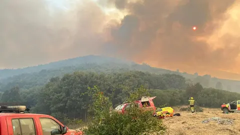 Bomberos forestales de la Generalitat de Valencia colaboran en la extinción de los incendios de Yeres e Igüeña, en León