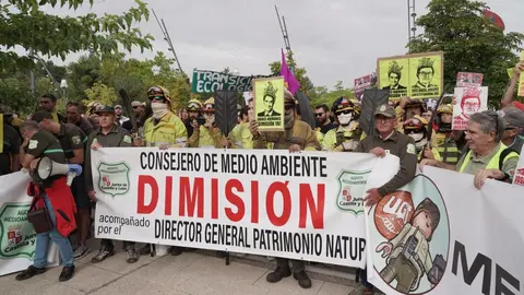 Una veintena de partidos políticos, sindicatos y organizaciones ciudadanas y vecinales han participado en una concentración frente al Parlamento autonómico para exigir al presidente de la Junta, Alfonso Fernández Mañueco, que cese al consejero de Medio Ambiente, Juan Carlos Suárez-Quiñones, por la gestión del operativo de incendios. Representantes de CSIF, UGT y CCOO se han sumado a la concentración. Fotos: Eduardo Margareto