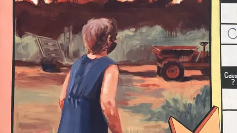 Mural 'Arde el rural' de Laura Merayo en San Pedro Bercianos.