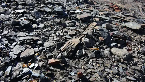 Trabajos de derribo y desescombro de las casas afectadas por el incendio en la localidad de Lusio (León). Fotos: César Hornija
