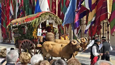 El desfile y concurso de carros engalanados completa la mañana del domingo en León en las fiestas de San Froilán. Foto: Carlos Calvo