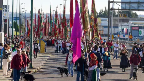 Los pendones y carros engalanados suben en romería a la Virgen del Camino y celebran la misa con motivo de la festividad de San Froilán, a la que asisten los ayuntamientos del Voto y las autoridades. fotos: Campillo