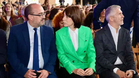 La vicepresidenta tercera del Gobierno y ministra para la Transición Ecológica y el Reto Demográfico, Sara Aagesen Muñoz, abre la Convención por un Pacto de Estado frente a la Emergencia Climática que se celebra en Ponferrada, acompañada por la ministra de Ciencia, Innovación y Universidades, Diana Morant; el ministro de Agricultura, Pesca y Alimentación, Luis Planas; el ministro del Interior, Fernando Grande Marlaska y el delegado del Gobierno, Nicanor Sen, entre otras autoridades. Reportaje gráfico: Campillo