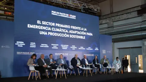 Los principales dirigentes de sindicatos agrarios participan en la segunda jornada de la Convención por un Pacto de Estado frente a la Emergencia Climática. Foto: Peio García.