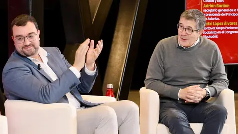 Diálogo ‘La importancia de Europa para Castilla y León. La cohesión territorial para ganar el futuro’, en la que participan, el presidente del Principado de Asturias, Adrián Barbón; el portavoz del Grupo Parlamentario Socialista en el Congreso de los Diputados, Patxi López; el secretario general del PSOE en Castilla y León, Carlos Martínez y moderada por la vicesecretaria del PSOE en Castilla y León, Nuria Rubio. Foto: Campillo