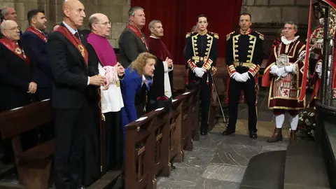 Celebración de una misa con motivo de la festividad de San Marcelo, patrón de la ciudad, a la que asiste la corporación municipal, encabezada por alcalde de León, y el presidente de las Cortes de Castilla y León, Carlos Pollán. Fotos: Peio García  AytoLeón