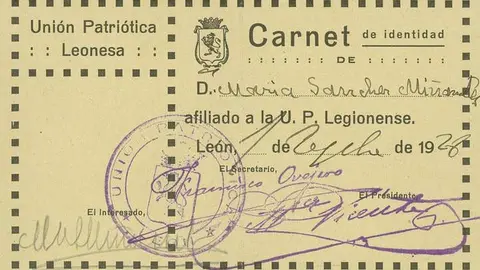 Carné de Unión Patriótica.