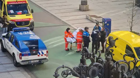 Los servicios de emergencia atienden a la mujer herida antes de su traslado al Hospital de León.