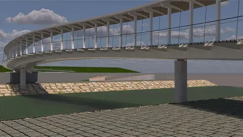 Una pasarela en 'ese' para peatones y bicis sobre el río Bernesga. El Ayuntamiento de León invertirá 2 millones en una estructura innovadora de 92 metros que mejorará la movilidad de peatones y ciclistas, con accesibilidad para personas con movilidad reducida.