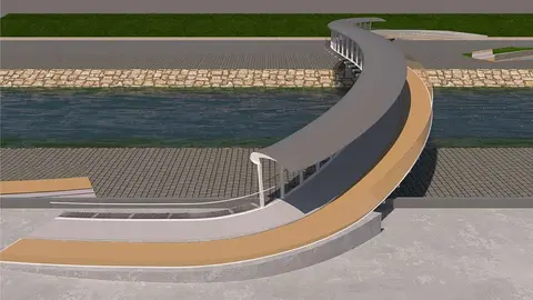 Una pasarela en 'ese' para peatones y bicis sobre el río Bernesga. El Ayuntamiento de León invertirá 2 millones en una estructura innovadora de 92 metros que mejorará la movilidad de peatones y ciclistas, con accesibilidad para personas con movilidad reducida.