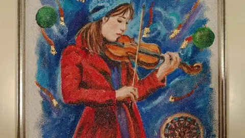 Óleo de Cristina Masa titulada Ilusión Navideña