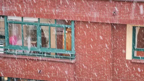 Nevada en la capital leonesa a primera hora del domingo.