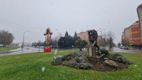 Nevada en la capital leonesa a primera hora del domingo.