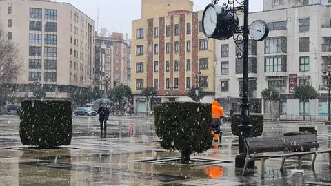 Nevada en la capital leonesa a primera hora del domingo.