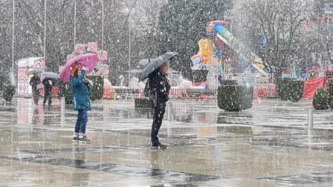 Nevada en la capital leonesa a primera hora del domingo.