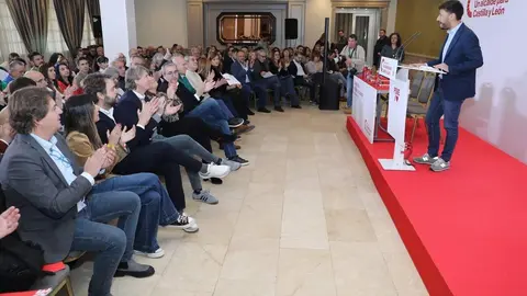 El PSOE de Castilla y León reúne en Palencia al Consejo de Alcaldes, en la imagen momentos de la inauguración con la participación del secretario general del PSCyL y candidato a la Presidencia de la Junta, Carlos Martínez; de la nueva presidenta del Consejo, y alcaldesa de Palencia, Miriam Andrés, entre otros. Foto: Brágimo.