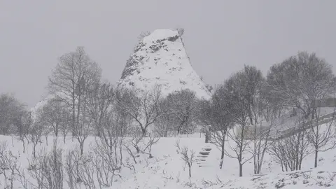 Temporal de nieve en el paraje natural de Las Médulas (León). Foto: César Sánchez.