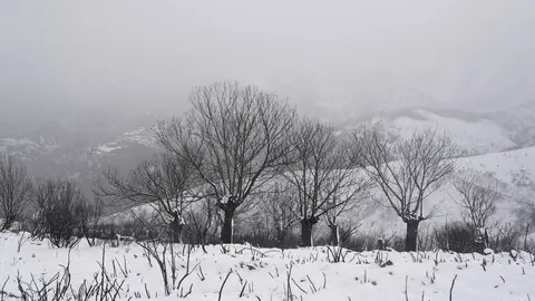 Temporal de nieve en el paraje natural de Las Médulas (León). Foto: César Sánchez.