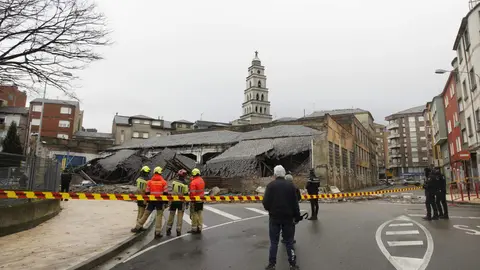 Derrumbe del garaje Garnelo en Ponferrada. Foto: César Sánchez.