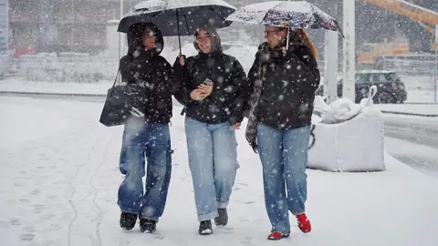 La nevada que desde primera hora ha sorprendido a los leoneses ha dejado estampas poco habituales en la ciudad. El fotógrafo de la agencia Ical, Carlos Campillo, ha inmortalizado ese momento.