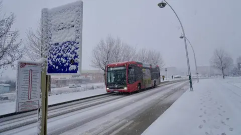 La nevada que desde primera hora ha sorprendido a los leoneses ha dejado estampas poco habituales en la ciudad. El fotógrafo de la agencia Ical, Carlos Campillo, ha inmortalizado ese momento.