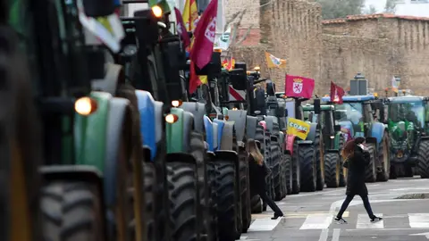 El corazón de León quedó prácticamente paralizado este jueves por la llegada de más de un centenar de tractores y cientos de agricultores y ganaderos que secundaron la tractorada convocada por las principales organizaciones profesionales agrarias. Foto: Peio García