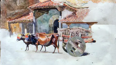 Acuarelas realizada por la Escuela de la Cerámica en Val de San Lorenzo en 1926 durante un curso de verano. Foto cedidas por el Museo de Historia de Madrid y el Ayuntamiento de Val de San Lorenzo.