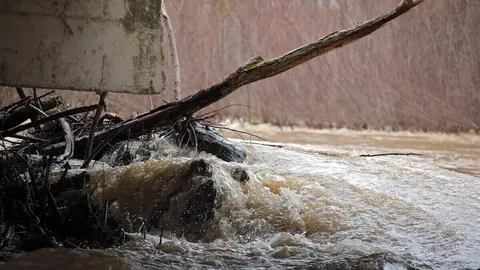El río Esla se desborda a su paso por Villalobar. Foto: Peio García.