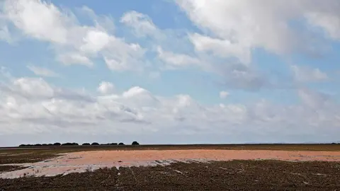 Tierras de cultivo anegadas por las precipitaciones y las crecidas del río Cea, cerca de Valderas. Foto: Peio García
