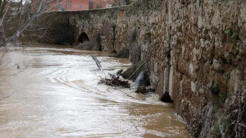 El río Cea desborda en la localidad de Valderas. Foto: Peio García