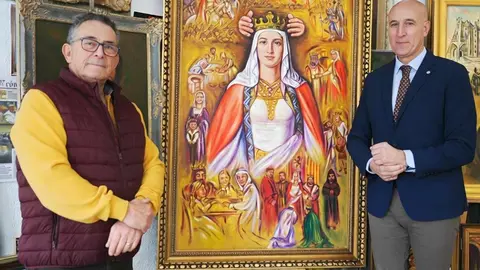 El alcalde José Antonio Diez visita el estudio del retratista leonés Luis Zotes, donde conviven Urraca I, Gaudí y el Conde Güell en un año cargado de efemérides.