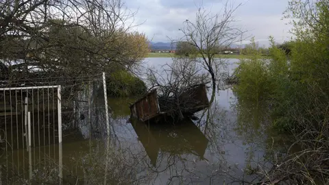 La provincia de León continúa este viernes bajo una estrecha vigilancia hidrológica debido al aumento del caudal de varios ríos, con 16 avisos activos, de los cuales siete se mantienen en nivel naranja, según los datos de la Confederación Hidrográfica del Duero (CHD). En la imagen, crecidas en las localidades de Cacabelos y Camponaraya. Fotos: César Sánchez