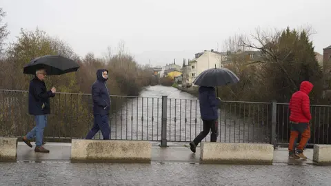 La provincia de León continúa este viernes bajo una estrecha vigilancia hidrológica debido al aumento del caudal de varios ríos, con 16 avisos activos, de los cuales siete se mantienen en nivel naranja, según los datos de la Confederación Hidrográfica del Duero (CHD). En la imagen, crecidas en las localidades de Cacabelos y Camponaraya. Fotos: César Sánchez