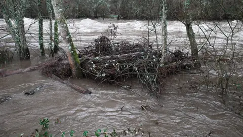 Accesos cerrados al paseo del río Sil a su paso por Ponferrada, debido al aumento del cauce por el temporal de lluvias. Foto: César Sánchez.