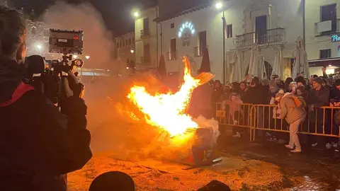 León puso esta anoche el broche final al Carnaval con la celebración del tradicional Entierro de la Sardina, un rito festivo que ha vuelto a reunir a cientos de personas en el centro de la capital. El acto culminó con la quema de la sardina carnavalesca —este año convertida en una vistosa pieza de trencadís— y con la simbólica viuda del boquerón ardiendo en la hoguera, sellando el paso del desenfreno carnavalero al recogimiento de la Cuaresma. Fotos: Lucía Ramajo