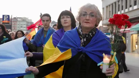 La Asociación de Amigos Leoneses Ucranianos Damnificados convoca una manifestación con motivo del cuarto aniversario del inicio de la invasión de Rusia a Ucrania. Foto: Carlos S. Campillo